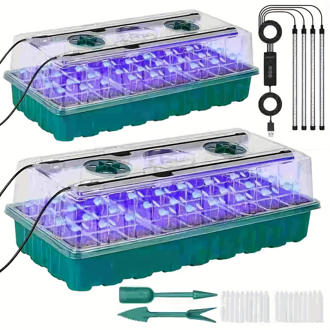 Seed Starter Tray - 72-cellig zaaitray met groeilamp, 2 zaad-kiemkits,