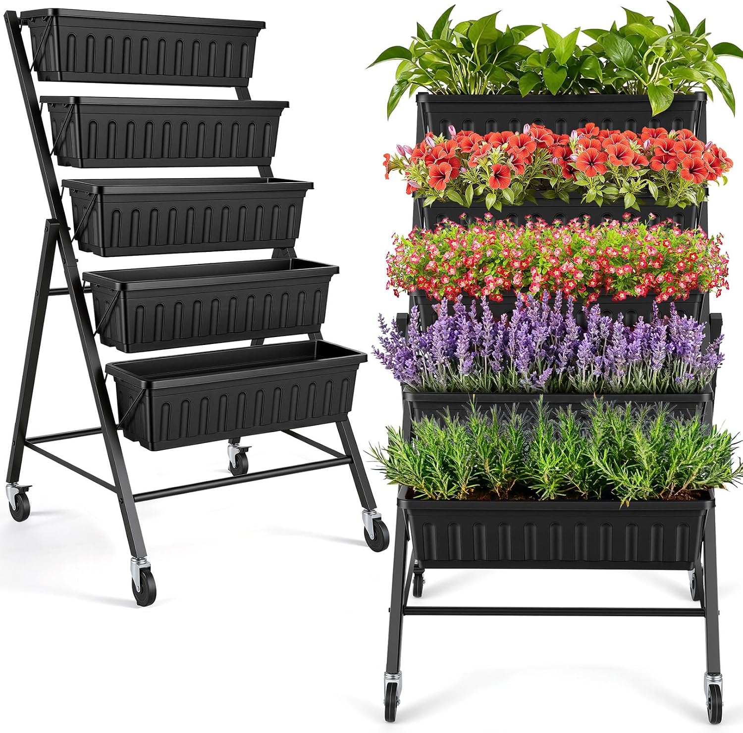 Vertical Planter - Verticale verhoogde plantenbak met wielen, 5-laags